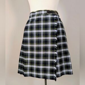 Wool Tartan Plaid Pleated Mini Skirt Green Blue Black Canada Grunge Schoolgirl